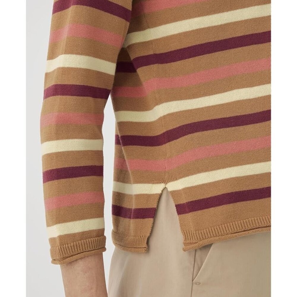 Pact Organic Cotton Wide Neck Sweater Warm Spice Striped Size SM - Picture 10 of 10